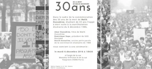 CommÃ©moration des 30 ans de la mort de Malik OussÃ©kine