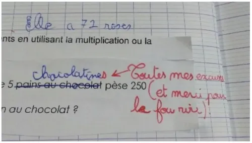 Un élève préfère le mot "chocolatine" et corrige sa prof