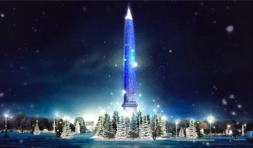 Noël : une pluie de flocons lumineux projetés sur l’obélisque de la...