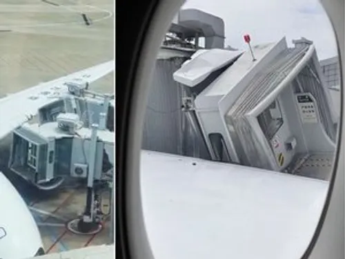 Un Airbus A350 s'encastre dans deux passerelles à Shanghai