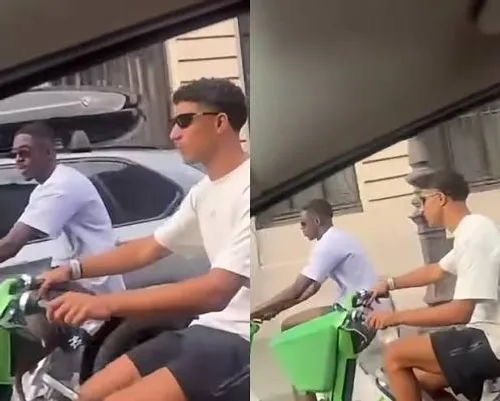 Achraf Hakimi et Ousmane Dembélé en sortie vélo à Paris