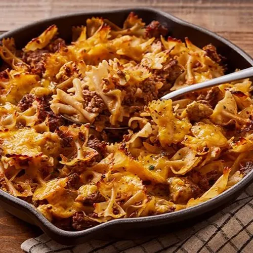 Pâtes sautées au bœuf haché