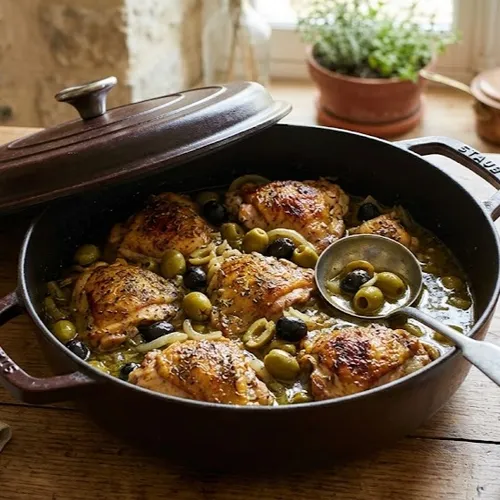 Poulet mijoté aux olives