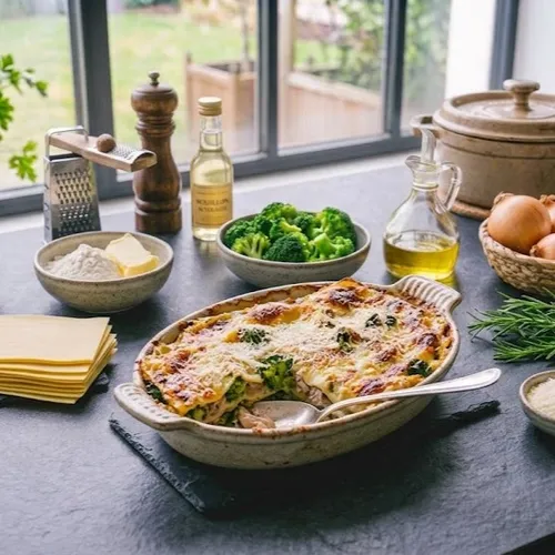 Lasagnes aux brocolis et lapin