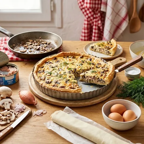 Tarte salée au thon et aux champignons