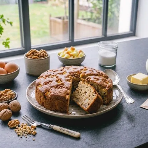 Gâteau moelleux aux pommes et noix