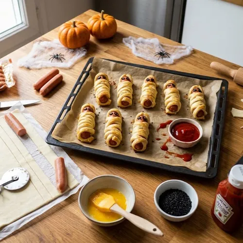  Doigts de momie feuilletés à la saucisse à croquer pour Halloween
