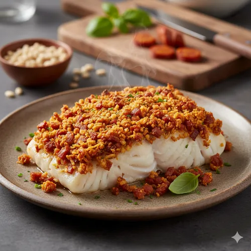 CABILLAUD EN CROÛTE DE CHORIZO