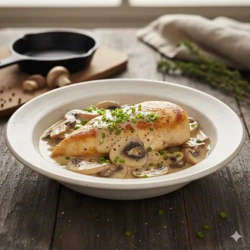 Le classique poulet à la crème et aux champignons