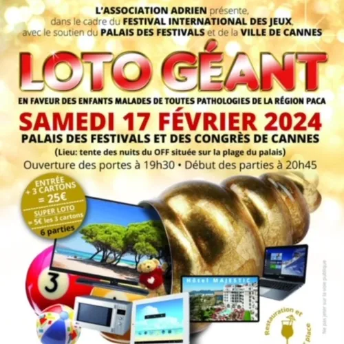 AGENDA : LOTO GEANT LE 17/02/24 AU PROFIT DE L'ASSOCIATION D'ADRIEN
