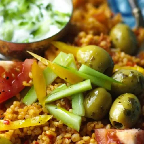 Salade de boulgour et olives vertes