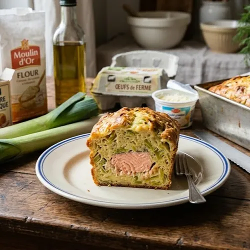 Cake aux poireaux et saumon