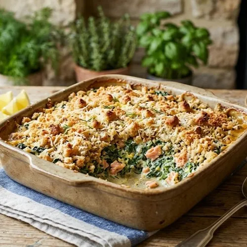 Crumble de saumon fumé aux épinards