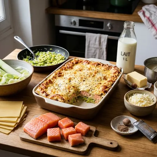 Lasagnes saumon-poireaux