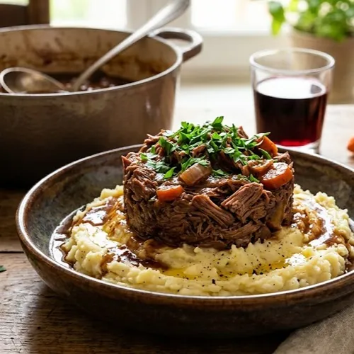 EFFILOCHÉ DE BŒUF ET ÉCRASÉ DE POMMES DE TERRE