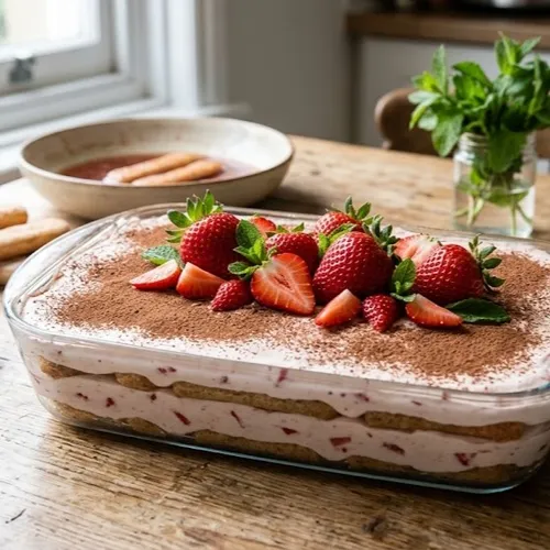 Tiramisu léger aux fraises et mascarpone (sans œufs)