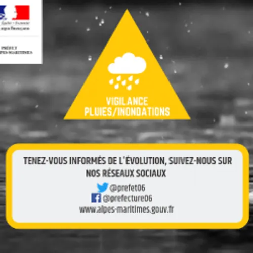 VIGILANCE JAUNE INONDATION DANS LES ALPES-MARITIMES