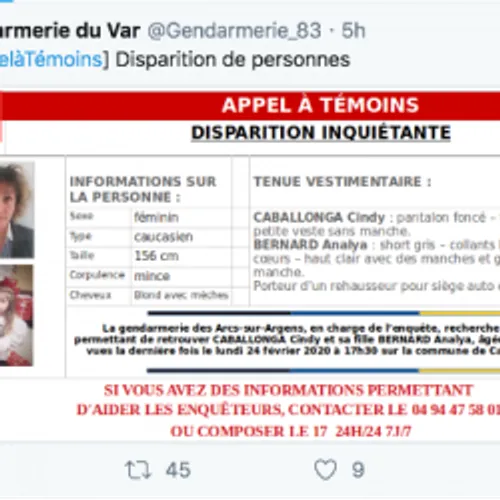 APPEL À TÉMOINS APRÈS DEUX DISPARITIONS DANS LE VAR