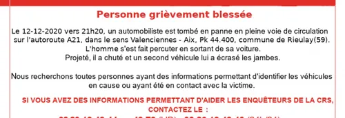 Journal 9h - La police lance un appel à témoins, après un accident...
