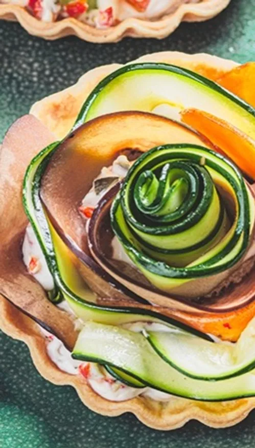 Tartelettes en fleurs : aubergine, courgette, jambon de Parme