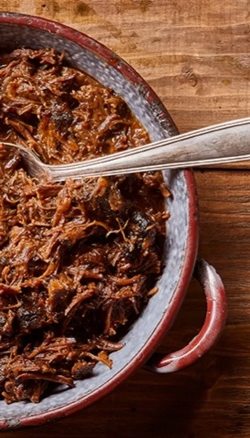 Effiloché de porc confit au vinaigre balsamique