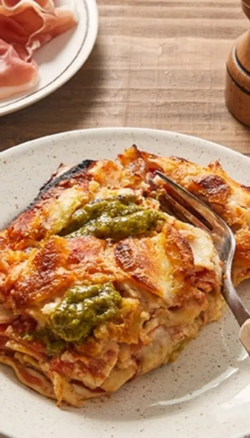 Lasagnes au jambon et au pesto vert