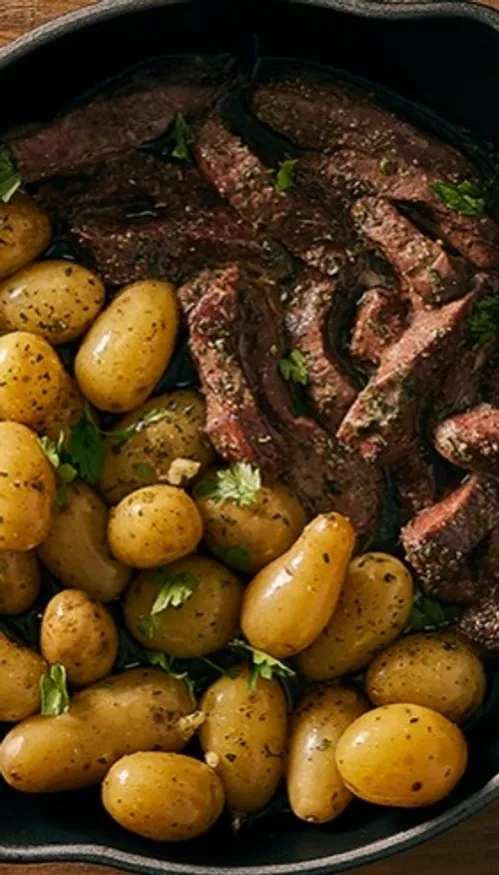 One pot rumsteck et pommes de terre à l'ail