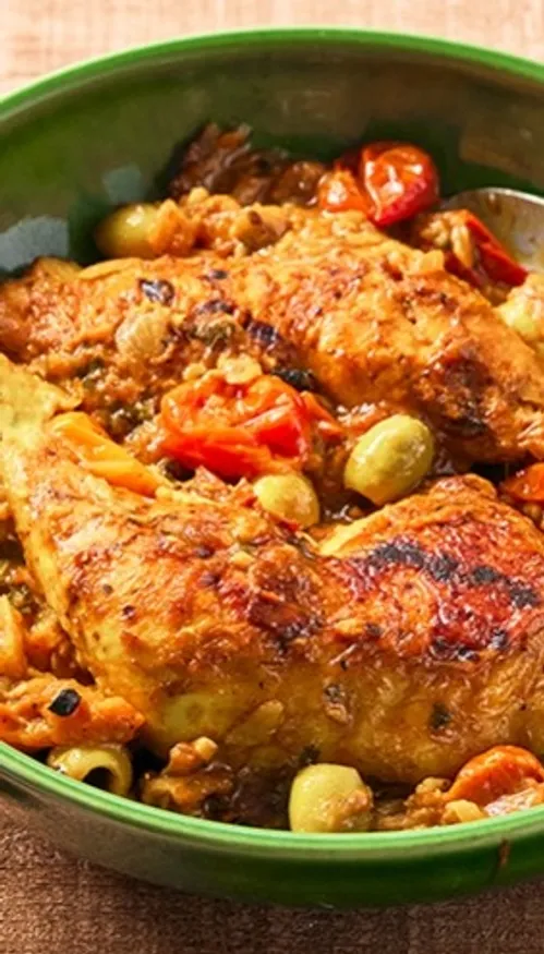 Tajine de poulet aux tomates cerises et au citrons confits