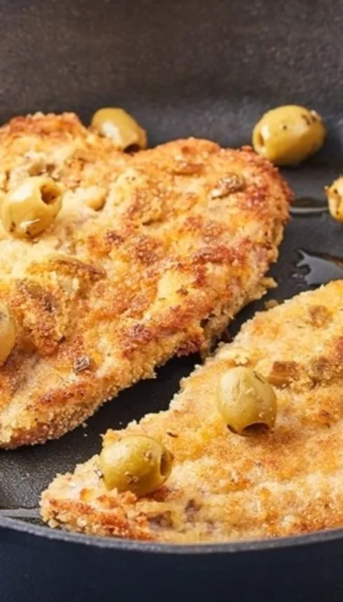 Escalope de veau pannée au parmesan et olives