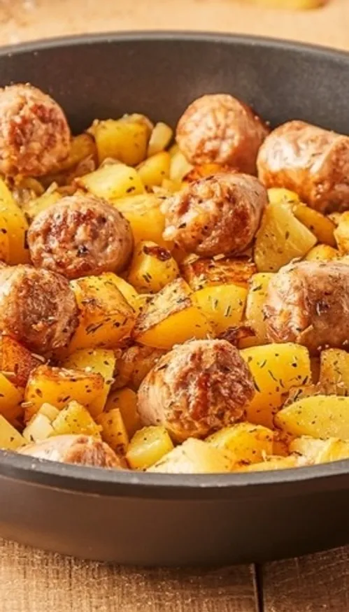 Poêlée de pommes de terre et saucisses grillées